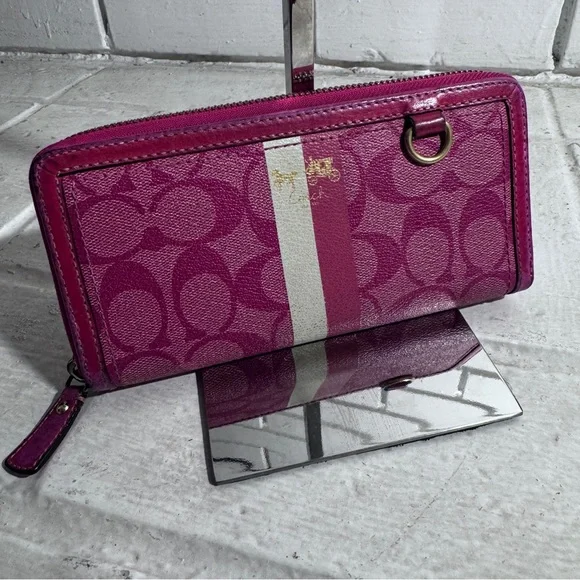 Coach Pink Signature Wallet with Zip-Around Closure - Picture 1 of 12